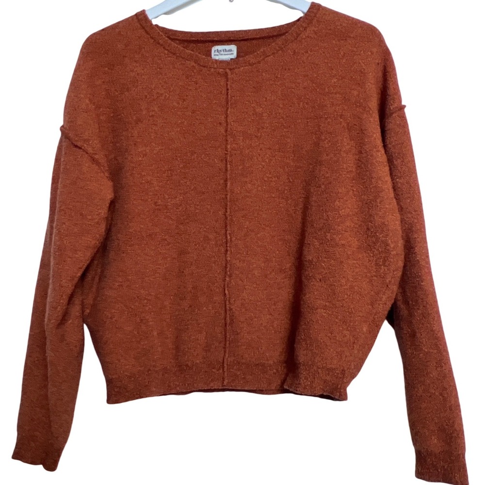Rhythm Rust Orange Textured‎ Crew Neck Long Sleeve Sweater M Women's Boho Dolman